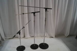 Half Chrome Mic Stand Kit Includes (6) Short Mic Stands w/ Boom, (6) Regular Mic Stands w/ Boom, (2) Tall Heavy Mic Stands w/ Long Boom, (24) Regular Round Bases, (2) Heavy Round Bases)