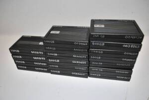 Lot (4) AJA Ki-Stor 250 GB Hard Drives / (13) AJA Ki-Stor 500GB Hard Drives