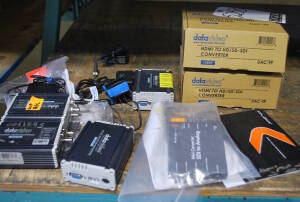 Lot (2) Datavideo DAC-70 Converter, (3) Datavideo DAC-60 Converter, (2) Datavideo DAC-9P Converter, (2) Blackmagic SDI to Analog Converter (no power supply), Atlona AT-HD570 HDMI Audio Embedder (no power supply)