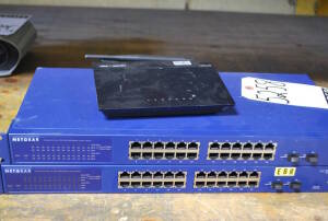Lot (2) Netgear GS724T Pro Safe 24 Port Smart Switch (no power cable) and ASUS RT-N12 Wireless Router