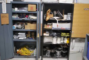 Lot (2) Cabinet containing Assorted Staging Accessories and Hardware
